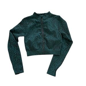 Green Leopard Print seamless Zip through  Jacket